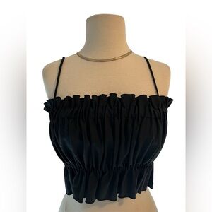 Chic Black Draped Ruffled Crop Top Spring Summer